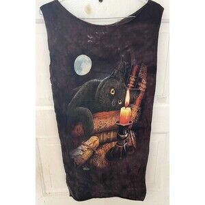 Vintage The Mountain Halloween Dress Distressed Black Cat Candle Women's S, M